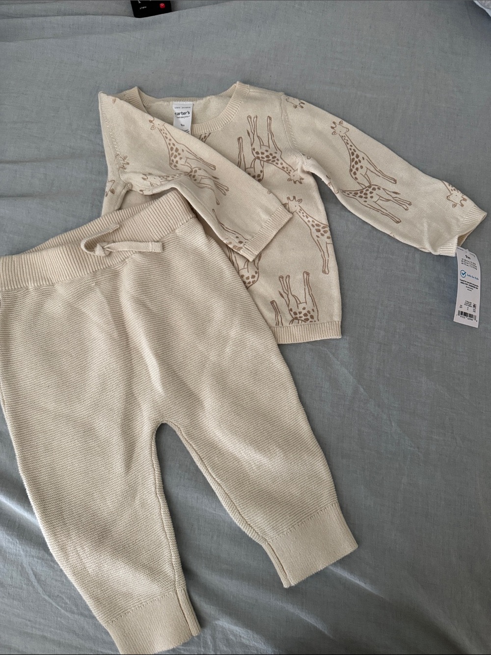 Carter's Cream Knit Giraffe Sweater and Jogger Set